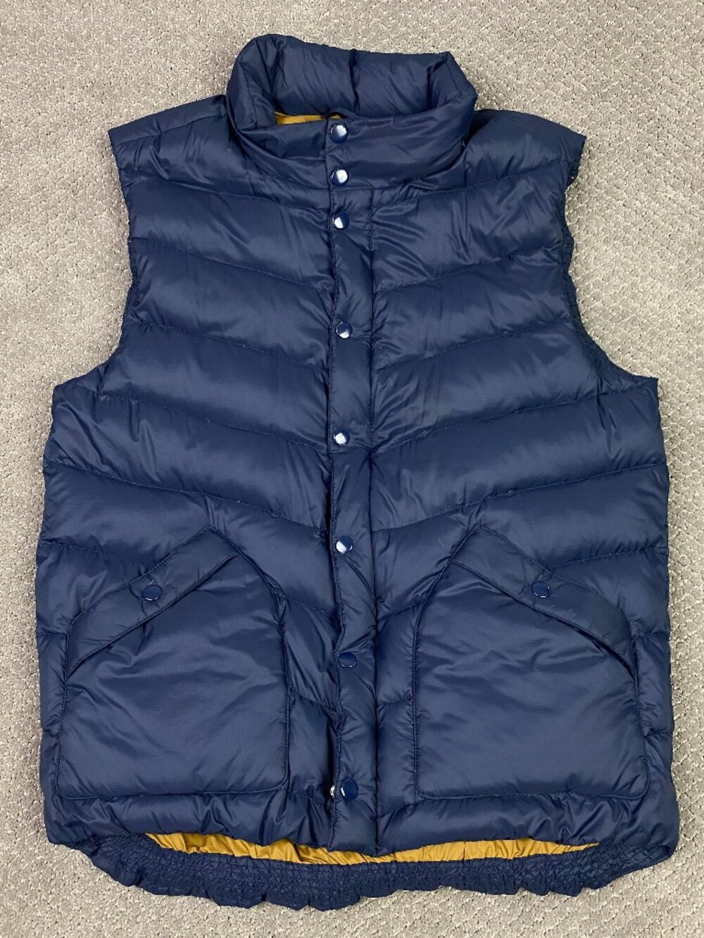 GAP Puffer Down Vest Men's XL Blue Stowaway Hood Hiking Outdoor